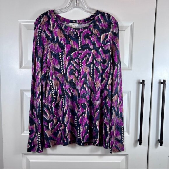 Nic+Zoe NZT Sweet Dreams Abstract Print Vines Long Sleeve Top Purple Multi Large - Picture 1 of 5